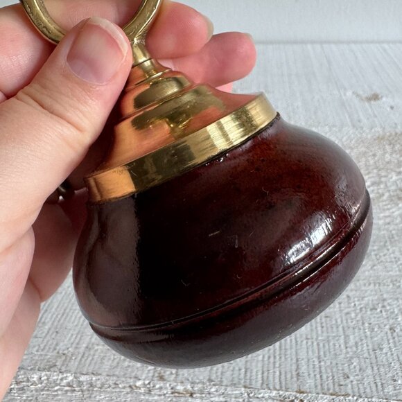 Vintage Wood Base Brass Handled Candle Stick Holder - Picture 9 of 9